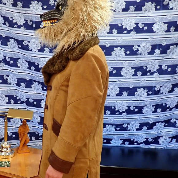 Handmade Wool Shearling Leather Coat  -Ultra Thin,Very Warm  w/Oversized collar - Picture 2 of 9